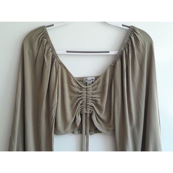 Womens Large Milkmaid Going Out Long Sleeve Cropped Gorpcore Utility Top Green - Picture 6 of 8